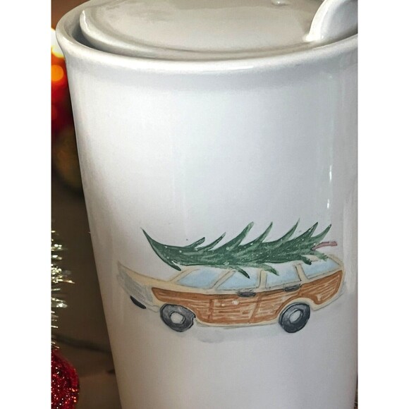 RAE DUNN Christmas Tree HOME FOR THE HOLIDAYS 2-Sided Travel Coffee Mug Lid Xmas - Picture 2 of 4